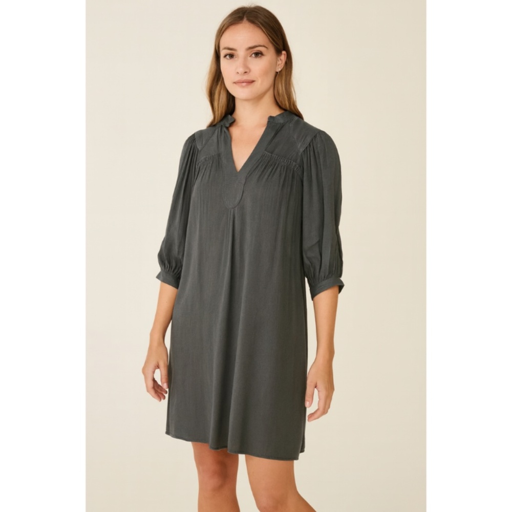 Zara Women's  Tunic Gauze Dress Gray Flowy Bohemian 3/4 Sleeves Lined Size Small